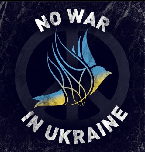 No war in Ukraine Symbol mit Taube und Flagge